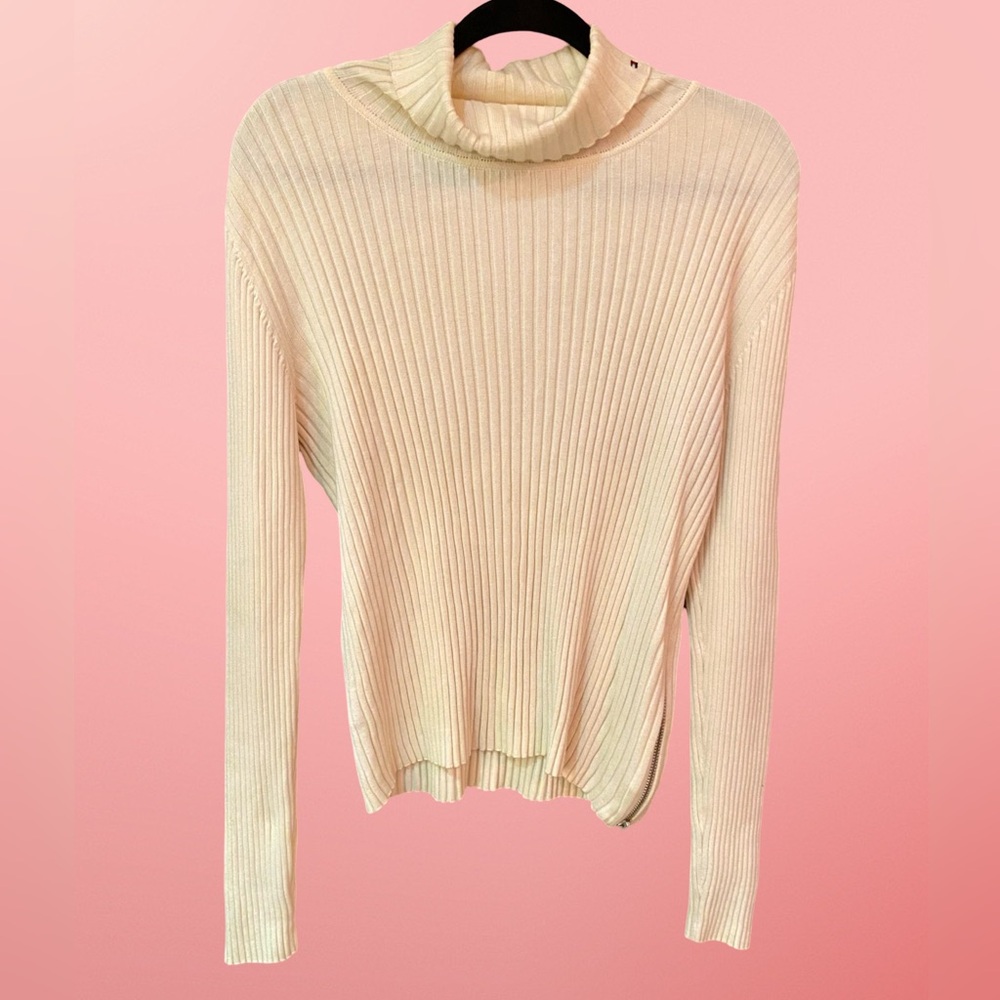 Tommy Hilfiger White Ribbed Turtleneck Sweater - Size XL